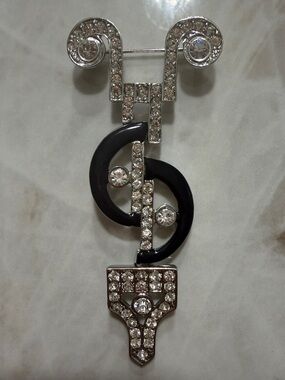 Art Deco Kenneth Lane Black and Silver Crystal Motif Brooch - Women's Jewelry